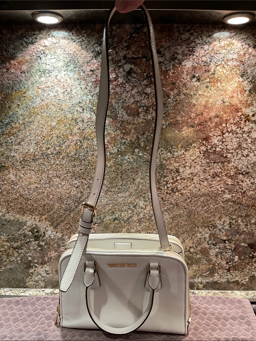 Michael Kors Cream Saffiano Satchel with Gold Hardware